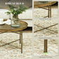 Vintage Coffee Table for Living Room, 24" Round Center Table with Hammered Tray Top and Metal Frame, Gold