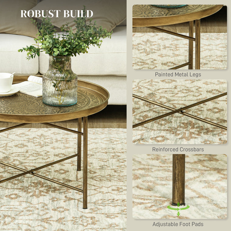 24" Round Coffee Table with Hammered Tray Top