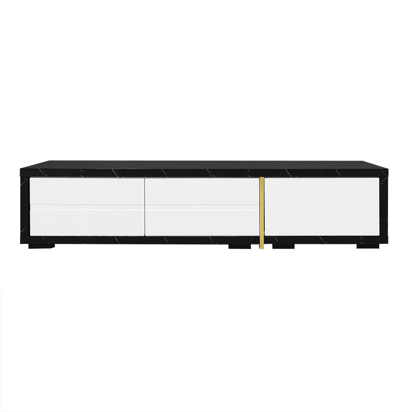 Modern TV Cabinet with Rotating Function and Spacious Storage, Extendable TV Stand for living spaces, 102.5'' L x 16'' W x 12'' H, Black+White