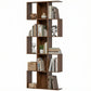 5-Tier S-Shaped Geometric Bookcase - Brown Wood Grain