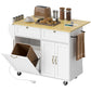 Kitchen Island Cart with Charging Station and Drop Leaf - White