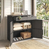 Wicker Outdoor Storage Cabinet with 2 Doors and Drawers, 2-Tier Shelf Rattan Patio Storage Cabinet, Dark Grey