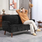 Velvet Feel Fabric 2 Seater Sofa, Small Sofa Loveseat with 8.3" Thick Padding and Wood Legs, Black