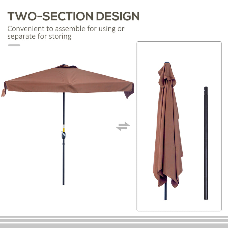 7.5ft Coffee Half Parasol with Crank Handle & Top Vent