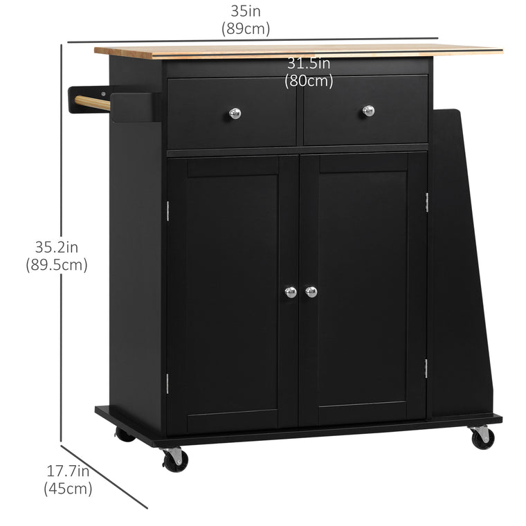 Rolling Kitchen Cart with Spice Rack - Black