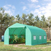 15' x 10' x 7' Walk-in Greenhouse Outdoor Plant Tunnel Warm Hot House w/ Roll Up Door and 6 Mesh Windows, Steel Frame, Green