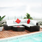 6 Piece Outdoor Wicker Furniture Set, Patio Cushioned Rattan Sofa Chair and Table, Cream White