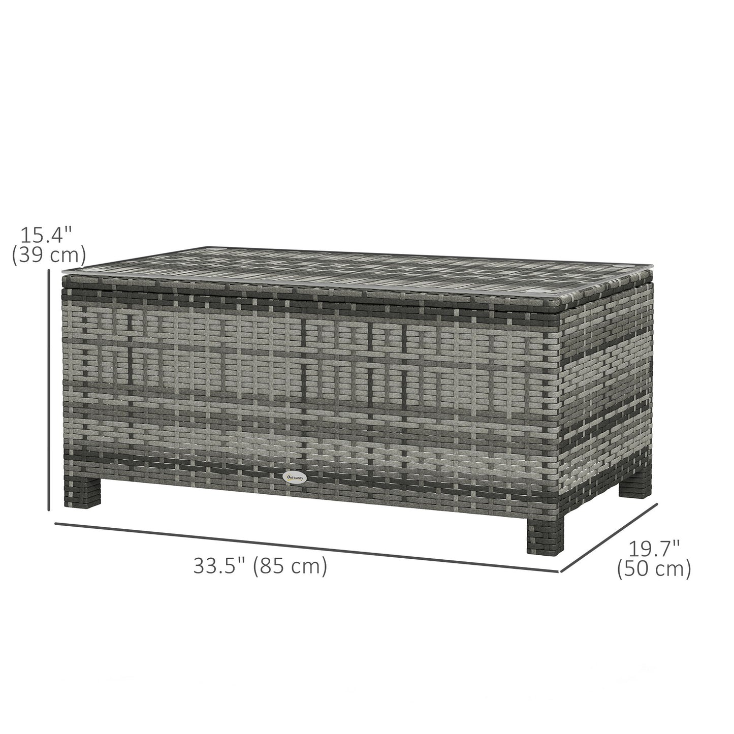 Rattan Wicker Coffee Table with Glass Top Outdoor Garden Patio Furniture Brown Tempered