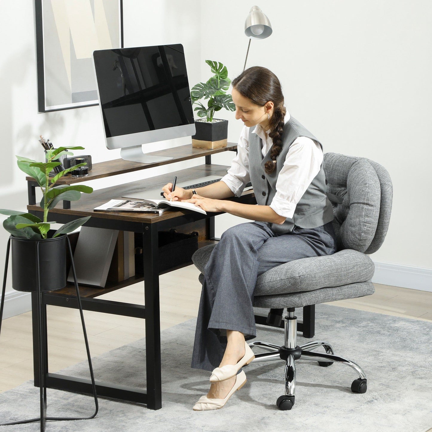 Armless Office Chair with Tilt and Adjustable Height - Grey