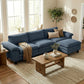 L-Shaped Sectional Sofa with Movable Ottoman - Blue