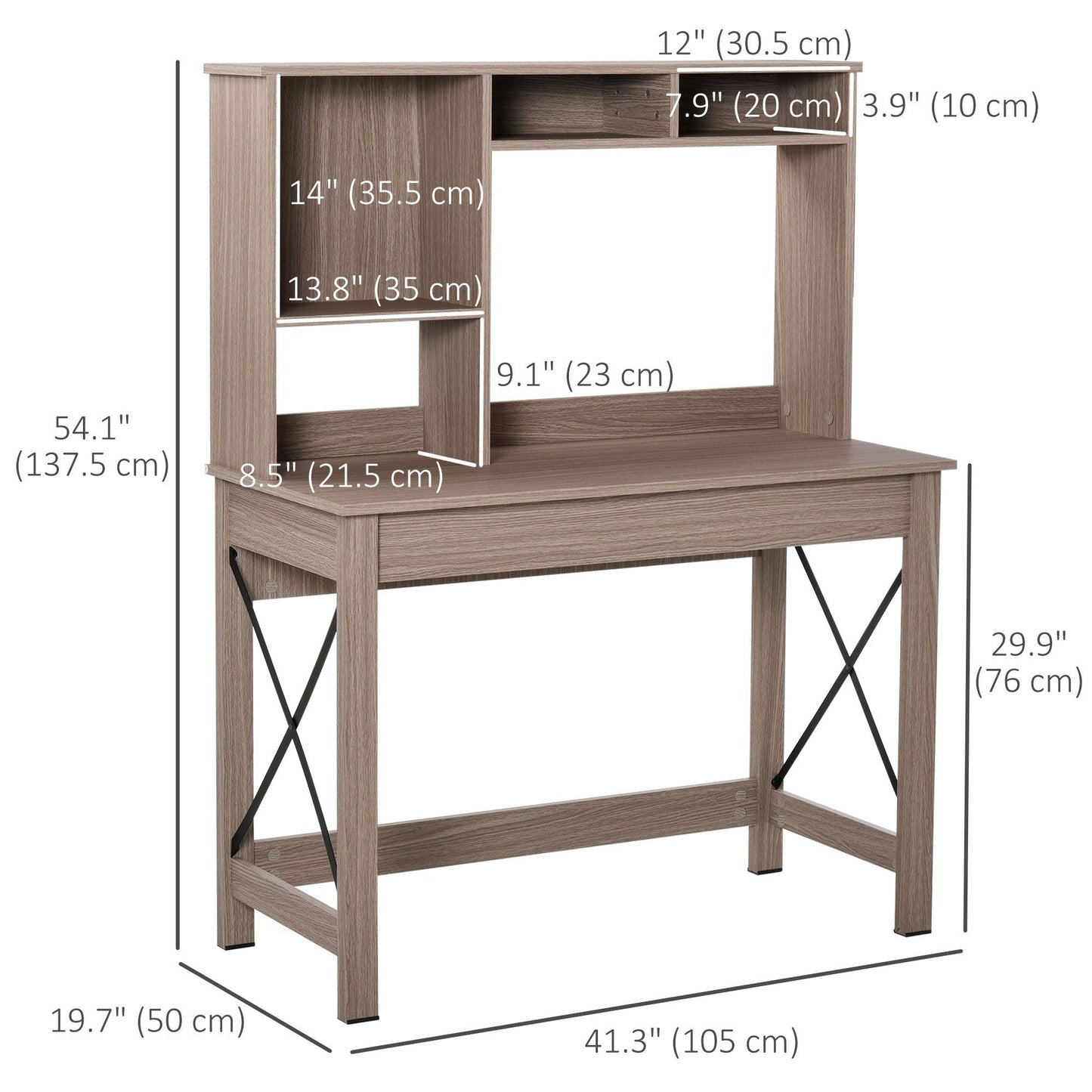 Computer Desk with Hutch and Storage Shelves - Brown