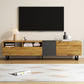 Colour Coordinated TV Stand with U-Shaped Metal Legs, 3 Doors and 2 Compartments, Easy Assembly, 67" L x 14" W x 16.5" H, Black+Natural