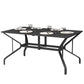 Rectangle Patio Dining Table with Umbrella Hole, Outdoor Dining Table for 6 with Steel Frame for Garden, Balcony, Black