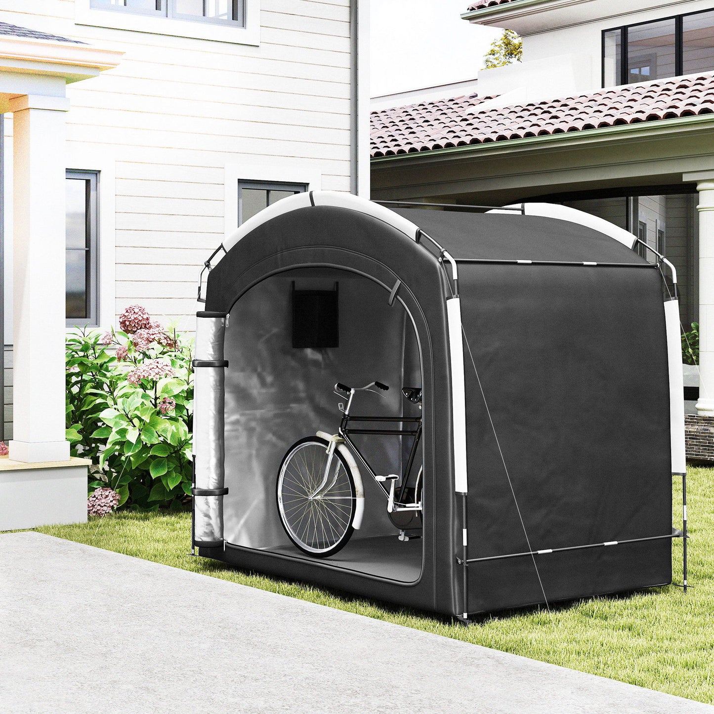 Bike Storage Shed Tent, Portable and Waterproof with 210D Oxford Fabric and Carry Bag for 3-4 Bicycles, Black
