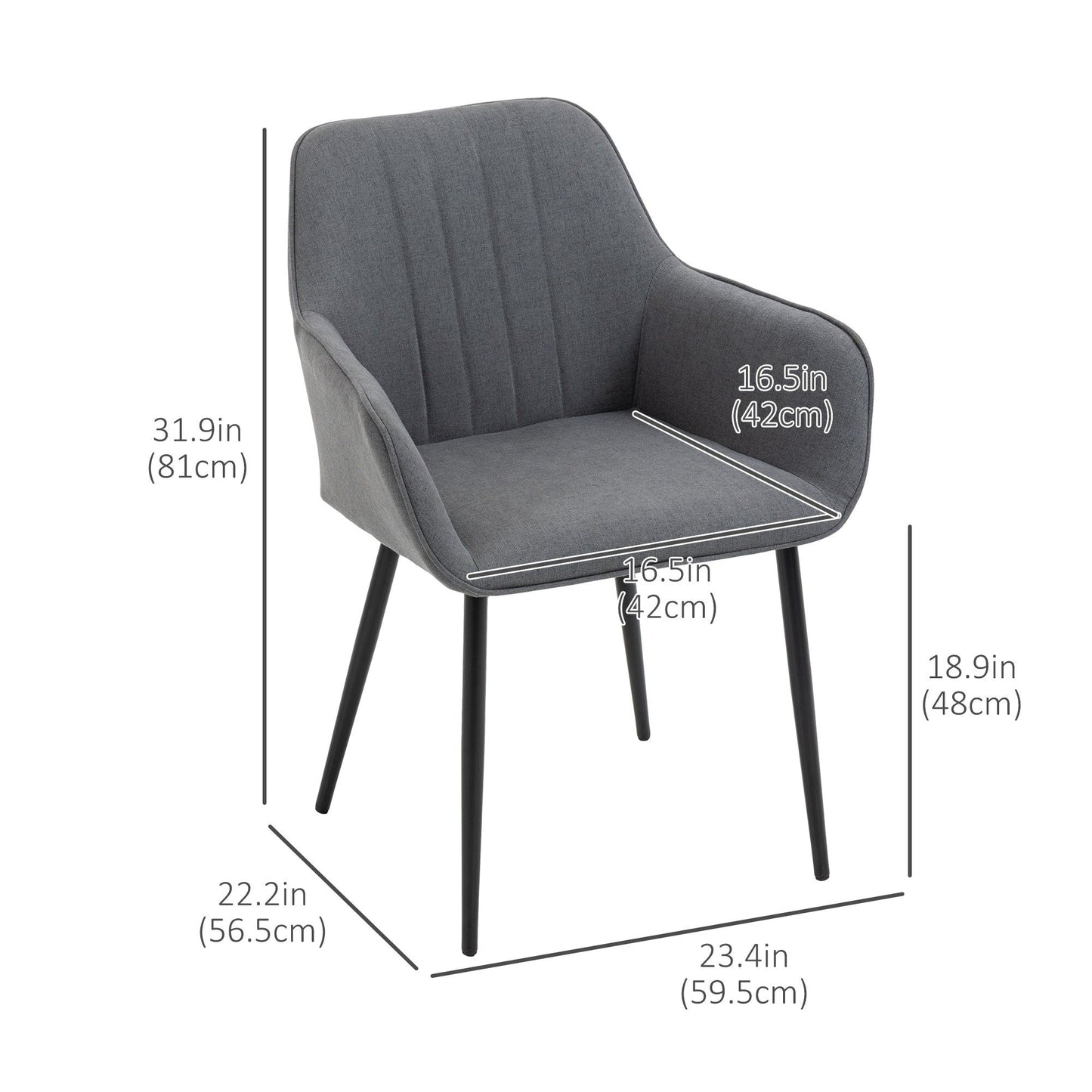 Linen Dining Chairs Set of 2 with Armrests - Dark Grey