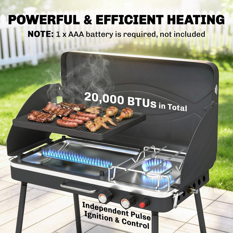 2-in-1 Camping Stove & Gas Griddle with Detachable Legs