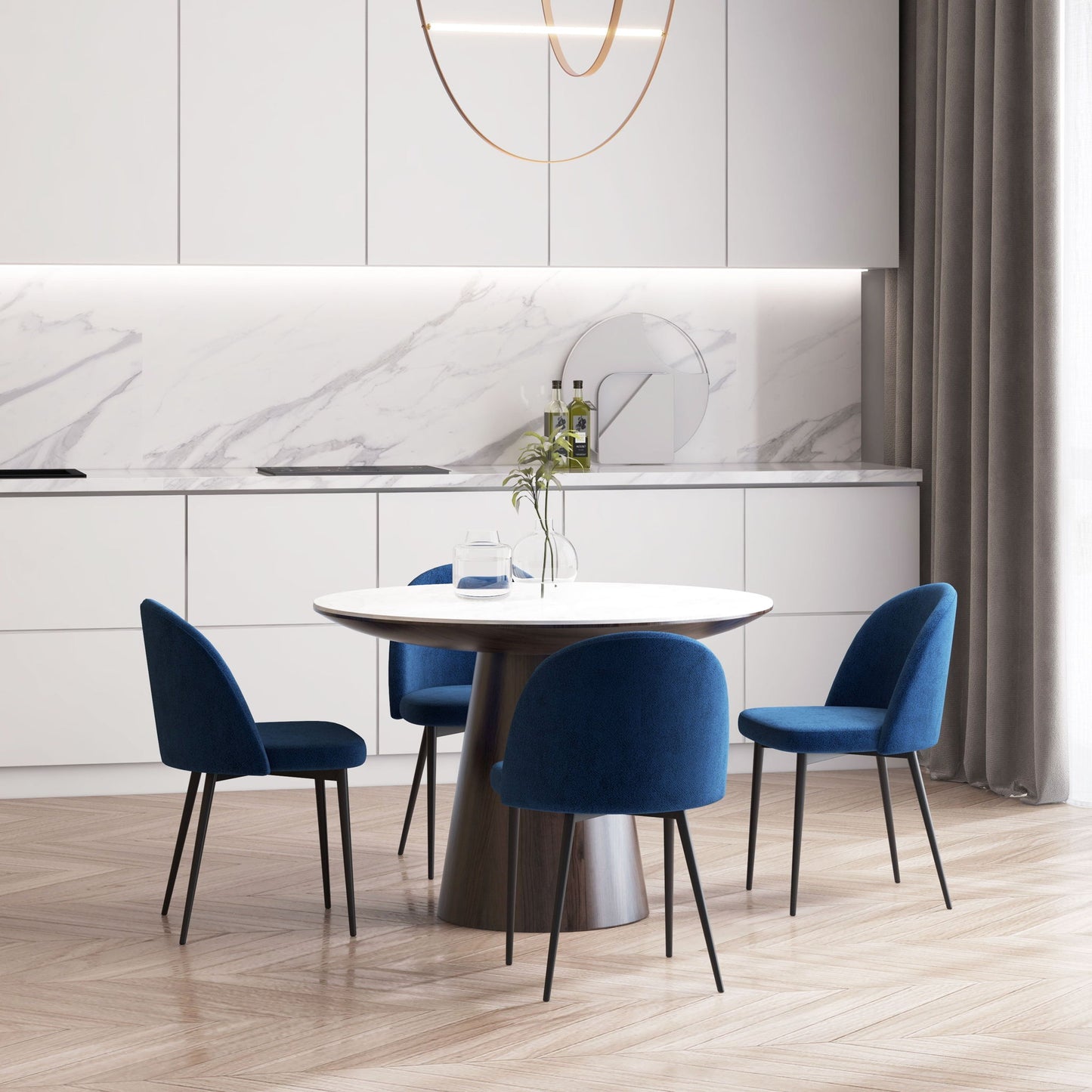 Velvet Mid-Back Dining Chairs Set of 4 - Dark Blue