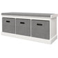 Shoe Storage Bench with Seat, Entryway Bench Seat with Cushion, 3 Fabric Drawers for Hallway, White