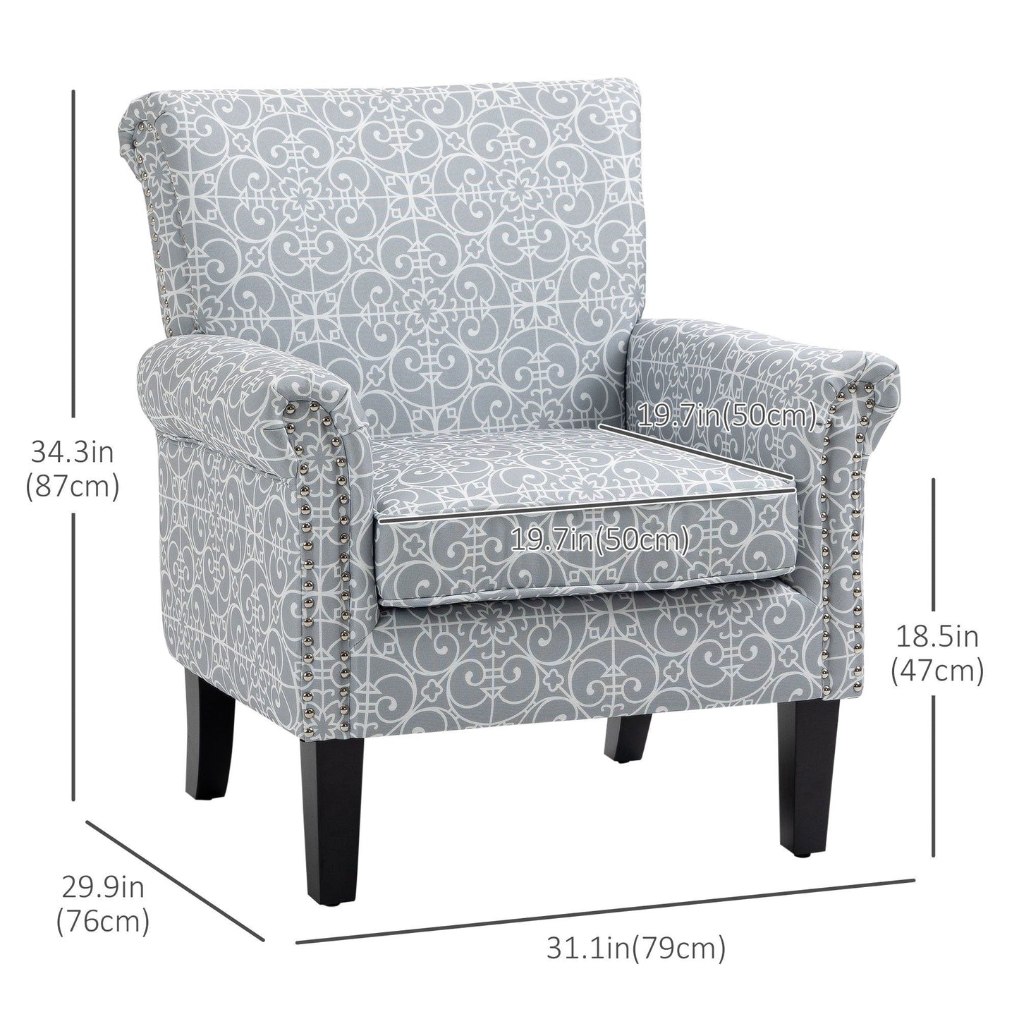 Linen Accent Chair with Nailhead Trim - Grey