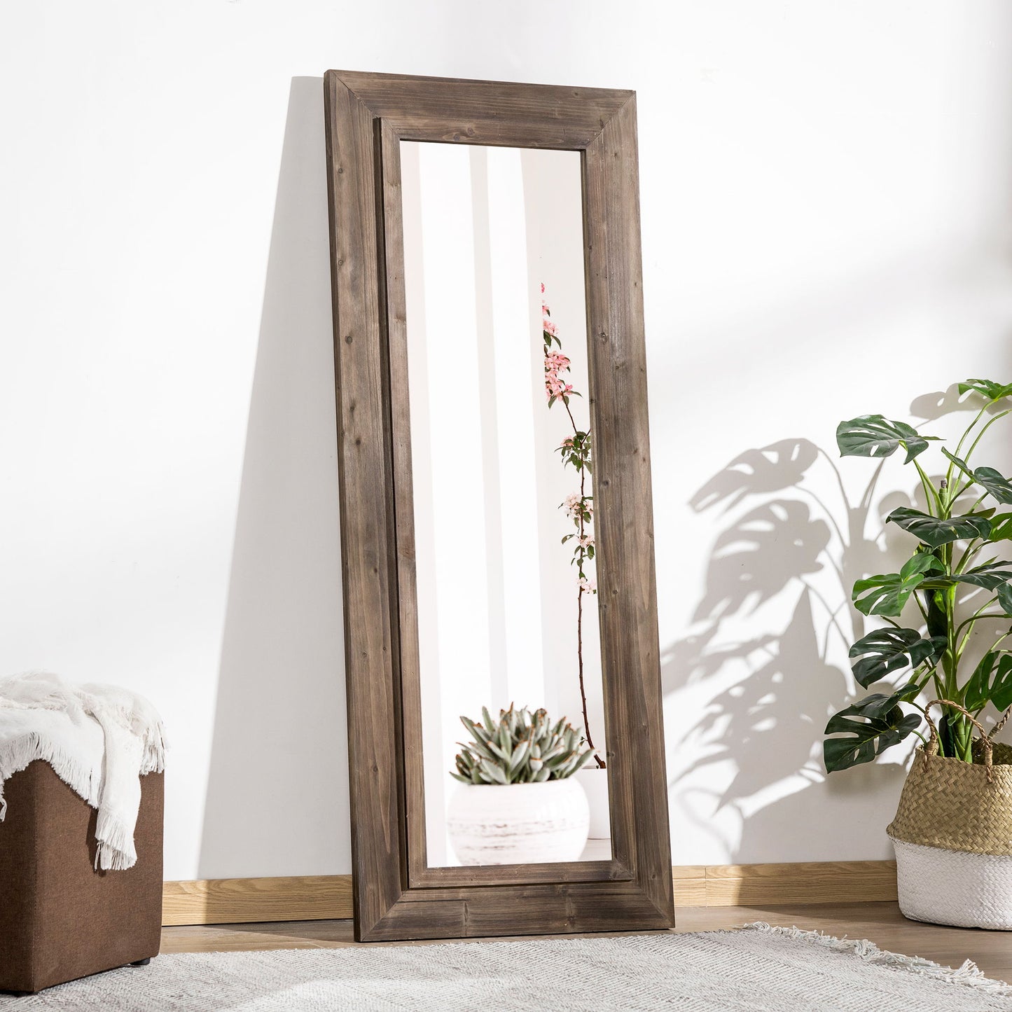 59" x 23.5" Full Length Mirror, Farmhouse Wall Mount and Leaner Floor Mirror, Vertical and Horizontal for Bedroom, Dark Brown