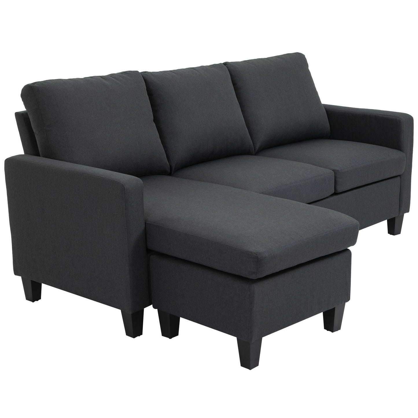 L-Shaped Sectional Sofa with Ottoman - Dark Grey
