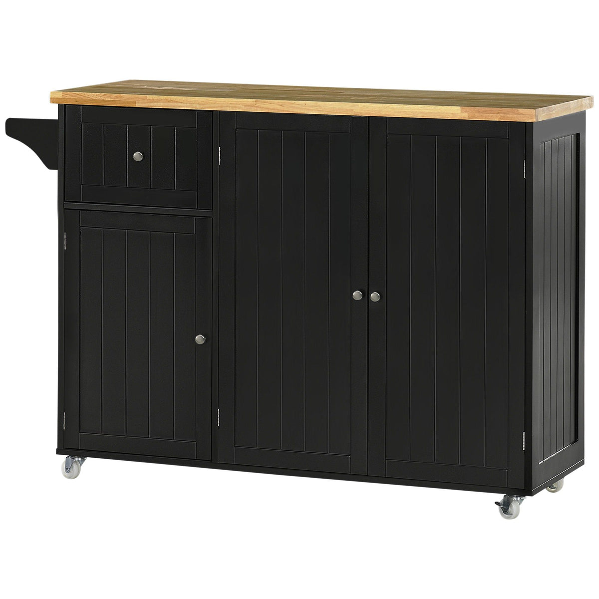 Rolling Kitchen Island with Drawer and Cabinets - Black
