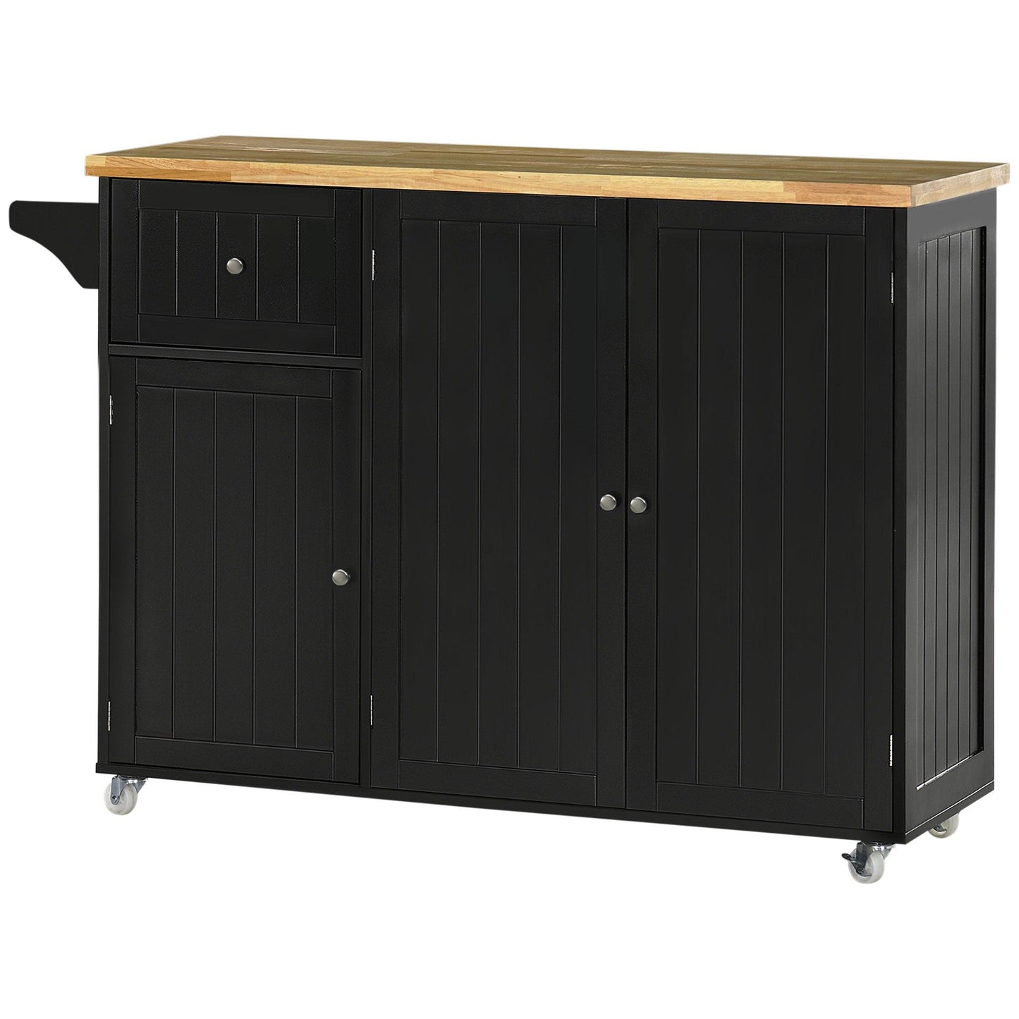 Rolling Kitchen Island with Drawer and Cabinets - Black