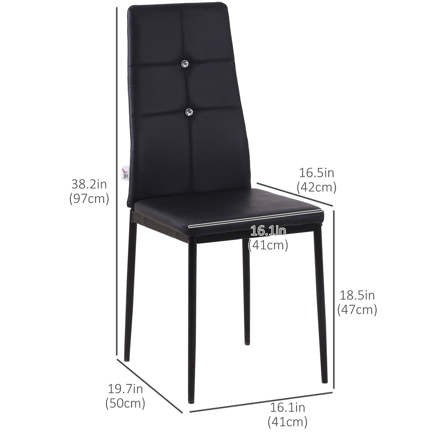 Set of 4 Tufted High-Back Dining Chairs - Black