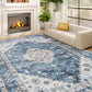 9x12 Area Rug, Vintage Machine Washable Rug, Non-Slip Floor Carpet for Living Room, Bedroom, Dining Room, Blue