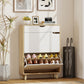 Narrow Shoe Cabinet for Entryway with 2 Flip Drawers, Top Drawer and Adjustable Shelves for 12 Pairs of Shoes, White