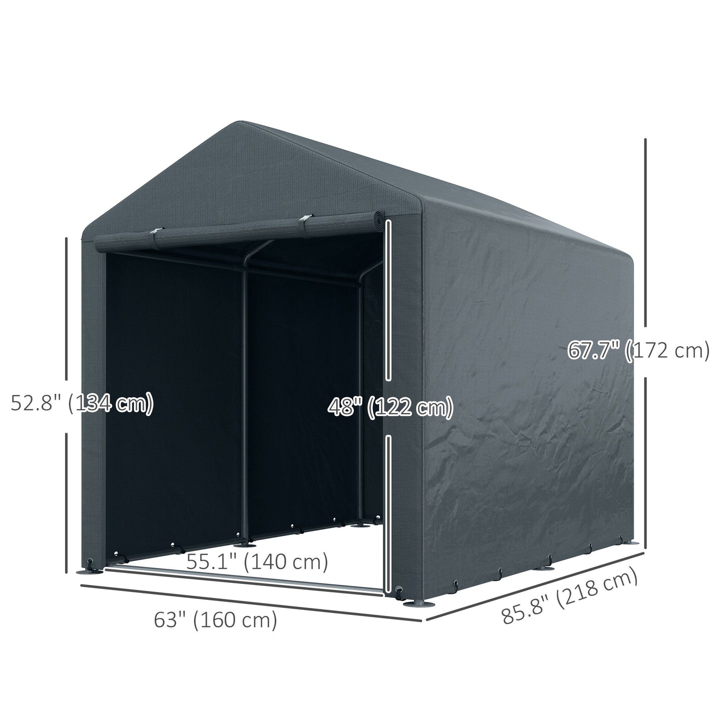 Portable Bicycle Shed with Galvanised Steel Frame and Large Door, Waterproof Outdoor Shed for Garden Tools, Dark Grey
