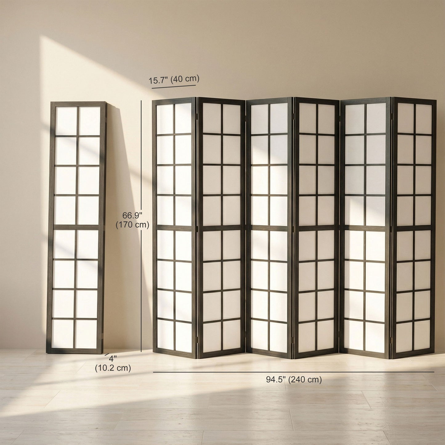 6 Panel Room Divider, 5.6 ft Folding Wall Divider Room Partition for Home Office, Bedroom, Living Room, Black