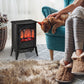 Electric Fireplace Stove, Freestanding Fireplace Heater with Realistic Flame, Adjustable brightness, Overheating Safety System, Black