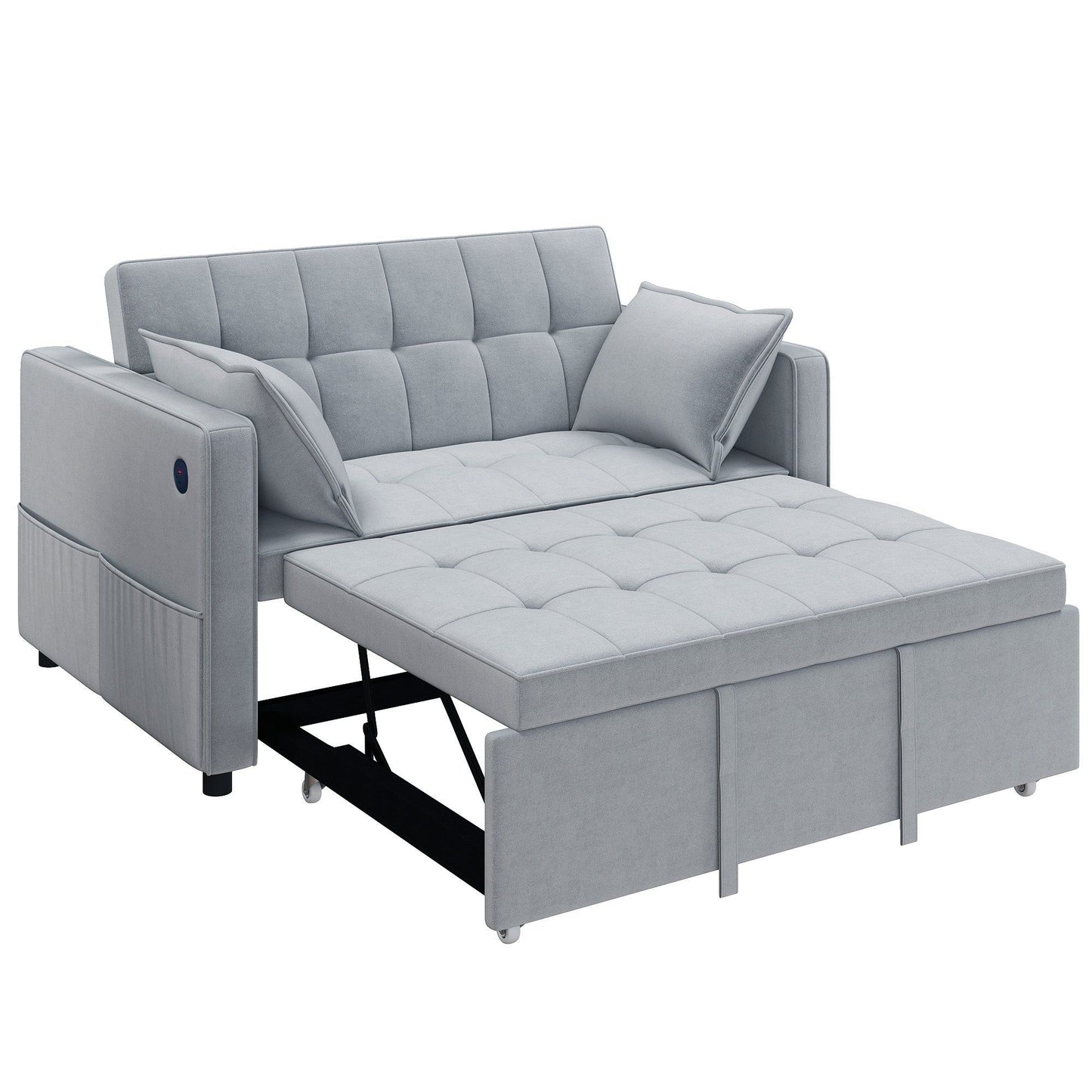 Convertible Sofa Bed with Pull-Out Sleeper and USB - Light Grey