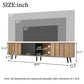 Sleek TV Stand with 3 Doors and 2-Tier Tempered-Glass Shelf, Slim TV Cabinet with Hidden Storage, 69" L x 12.5" W x 17.5" H, Natural Wood