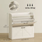 Narrow Shoe Storage Cabinet, Farmhouse Slim Shoe Cabinet with 2 Flip Drawers, Adjustable Shelves, White Oak