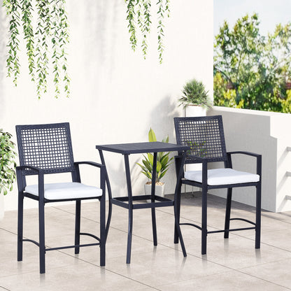 Cream White 3-Piece Wicker Bar Set with Cushions
