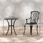 3 Pieces Patio Bistro Set, Cast Aluminum Outdoor Conversation Furniture Set, Coffee Table with Umbrella Hole, 2 Armchairs, Brown