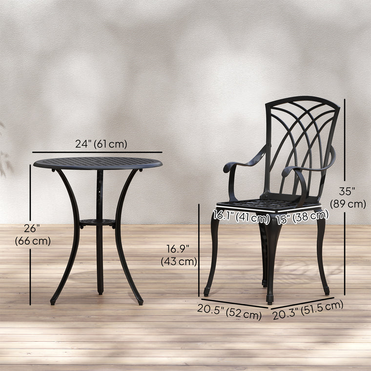 Brown 3-Piece Cast Aluminum Bistro Set with Umbrella Hole