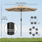Patio Sun Umbrella, Outdoor Parasol with 6 Ribs, Coffee