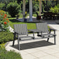 2-Seater Outdoor Bench with Middle Table, Wooden Garden Bench with Parasol Hole, Patio Loveseat for Yard, Porch, Grey