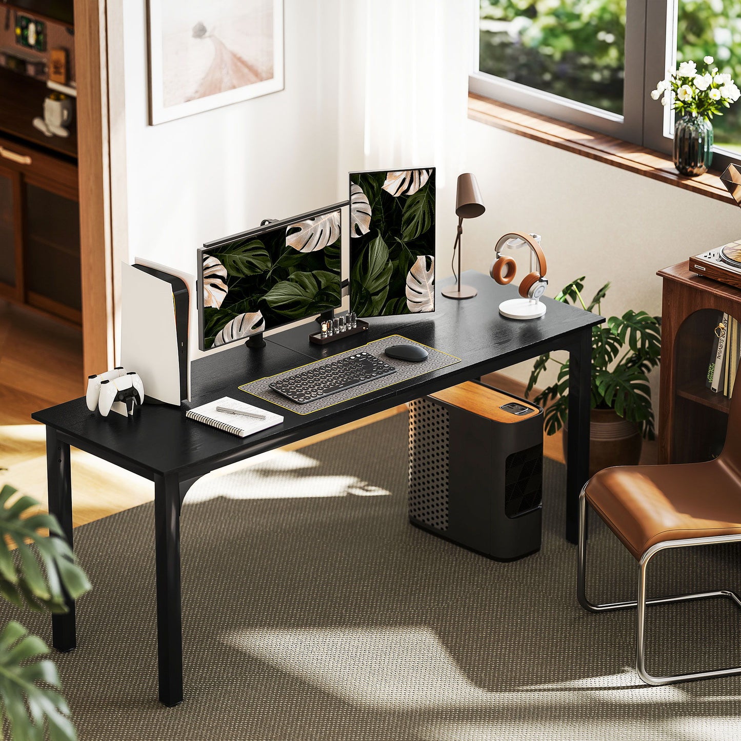 71" Computer Desk, Desktop Desk with Metal Legs, Distressed Black