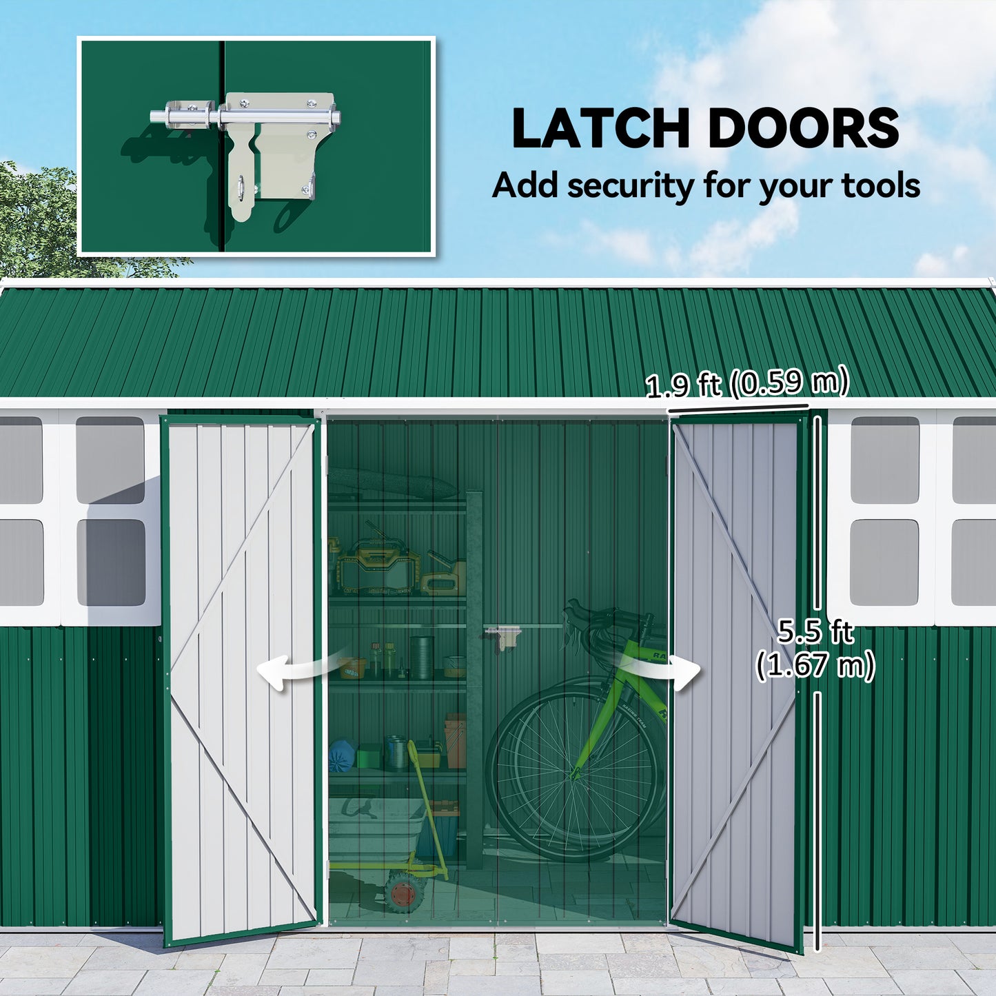 Metal Garden Storage Shed, Outdoor Tool Storage House with Lockable Door, Vents, Sloped Roof, Light Grey