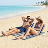 2 Pieces Beach Lounge Chair, Outdoor Folding Chaise Lounge Set w/ Pillow for Sunbath, Snap, Blue and White