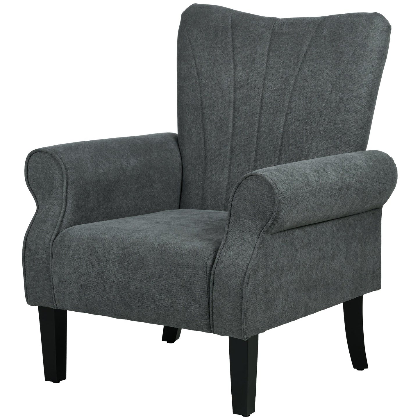 Fabric Accent Chair with Wood Legs - Dark Grey