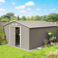 11' x 13' Practical Backyard Garden Storage Tool Shed Double Sliding Door 4 Ventilation Slots, Light Grey