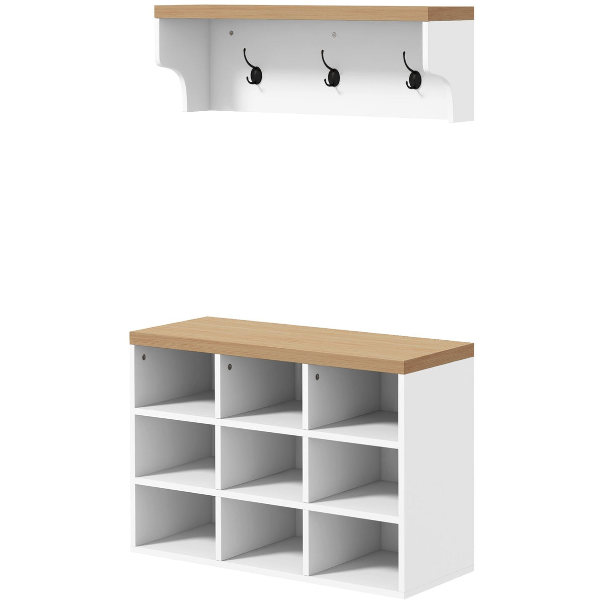 2-in-1 Hall Tree with Shoe Bench and 5 Hooks - White
