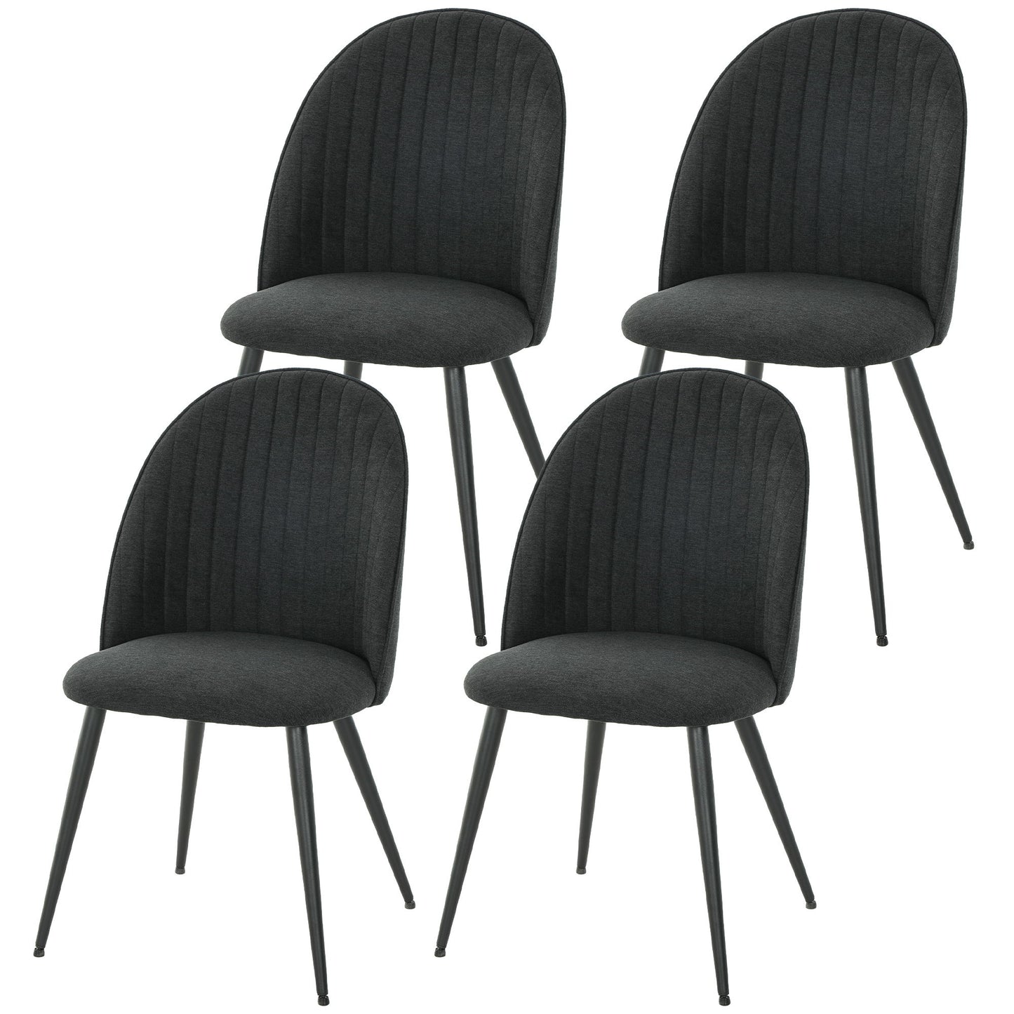 Set of 4 Modern Dining Chairs, Velvet Upholstered Kitchen Chairs with Steel Legs for Living Room, Black