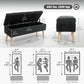 Storage Ottoman with Lid, Velvet Upholstered Storage Bench with Wood Legs for Living Room, Black