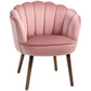 Modern Vanity Chair, Velvet-feel Fabric Leisure Accent Chair with Wood Legs for Living Room, Pink